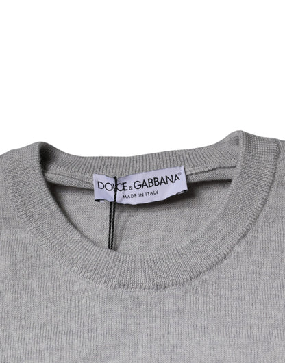 Dolce &amp; Gabbana Hellgrauer Pullover aus Wolle mit Rundhalsausschnitt