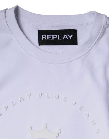 Replay Weißer Herren-Sweatshirtpullover mit Rundhalsausschnitt und geprägtem Logo