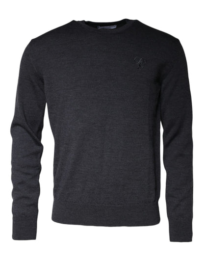 Dolce & Gabbana Dark Gray Wool Crew Neck Pullover Sweater