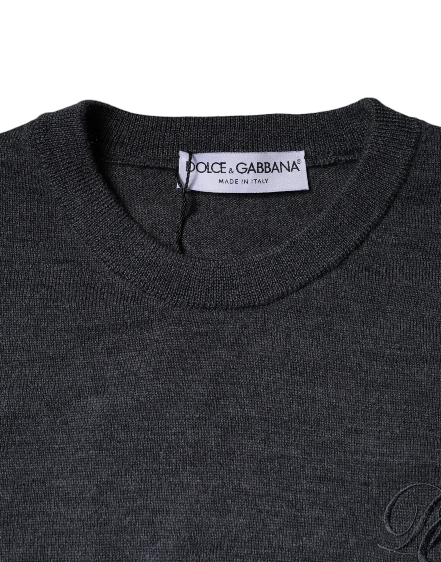 Dolce & Gabbana Dark Gray Wool Crew Neck Pullover Sweater