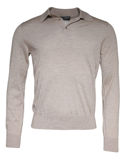 Dolce &amp; Gabbana – Pullover mit Kragen und Strick aus Kaschmir in Beige