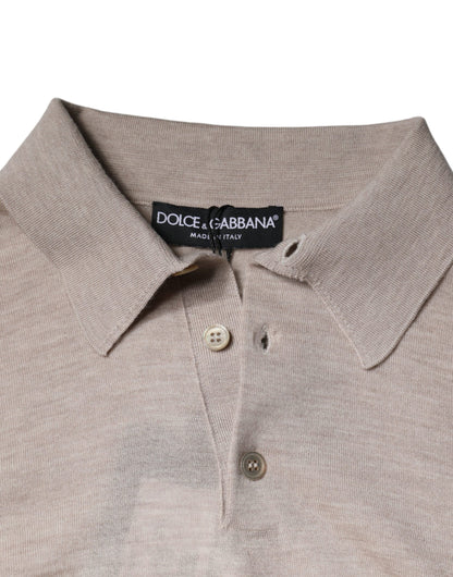 Dolce &amp; Gabbana – Pullover mit Kragen und Strick aus Kaschmir in Beige