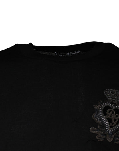 Dolce & Gabbana Black Crown Heart Crew Neck Pullover Sweater