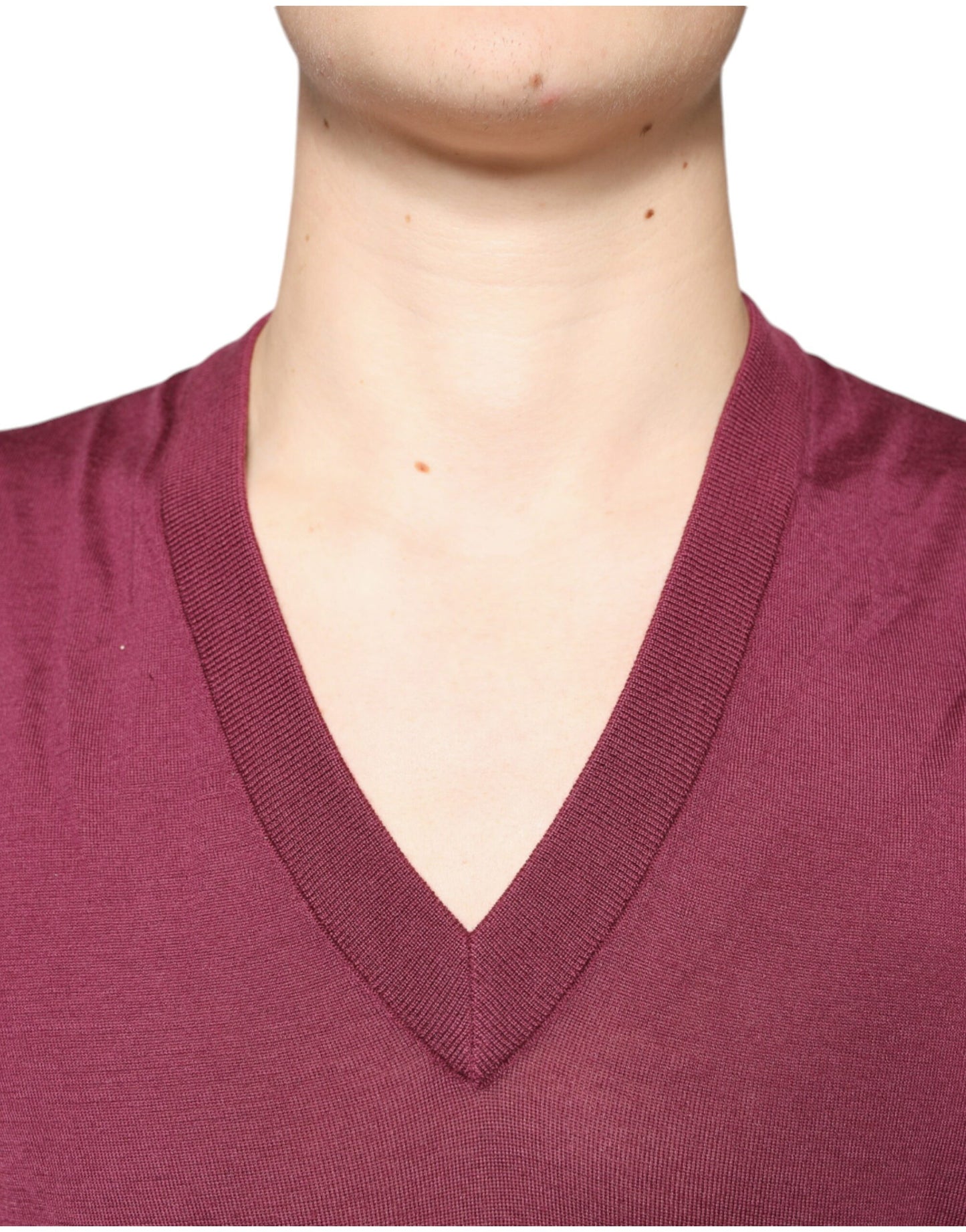 Dolce & Gabbana Maroon Cashmere V-neck Men Pullover Sweater