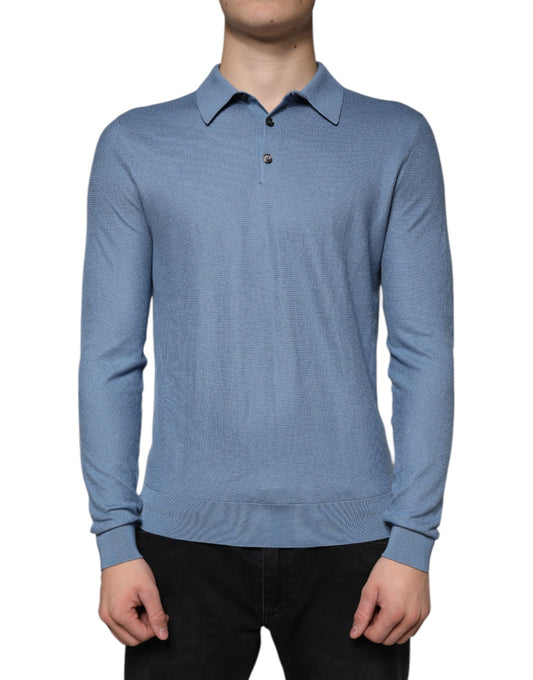 Dolce &amp; Gabbana Himmelblauer Pullover mit Seidenkragen für Herren