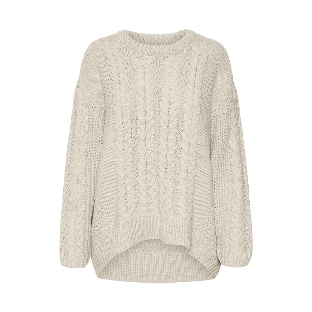 Vero Moda – Beigefarbener Baumwollpullover