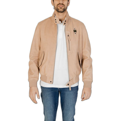 Blauer Beige Lederjacke