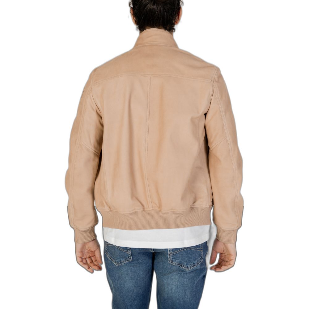 Blauer Beige Lederjacke