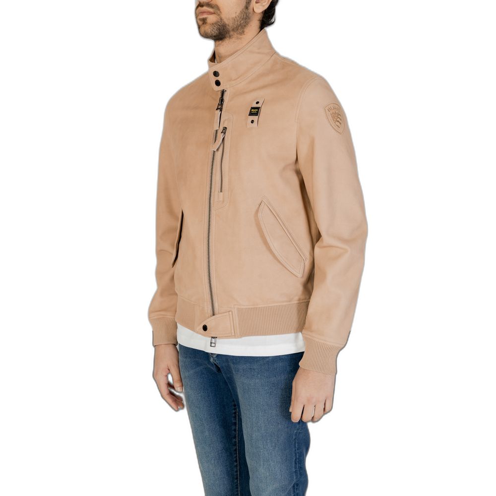 Blauer Beige Lederjacke