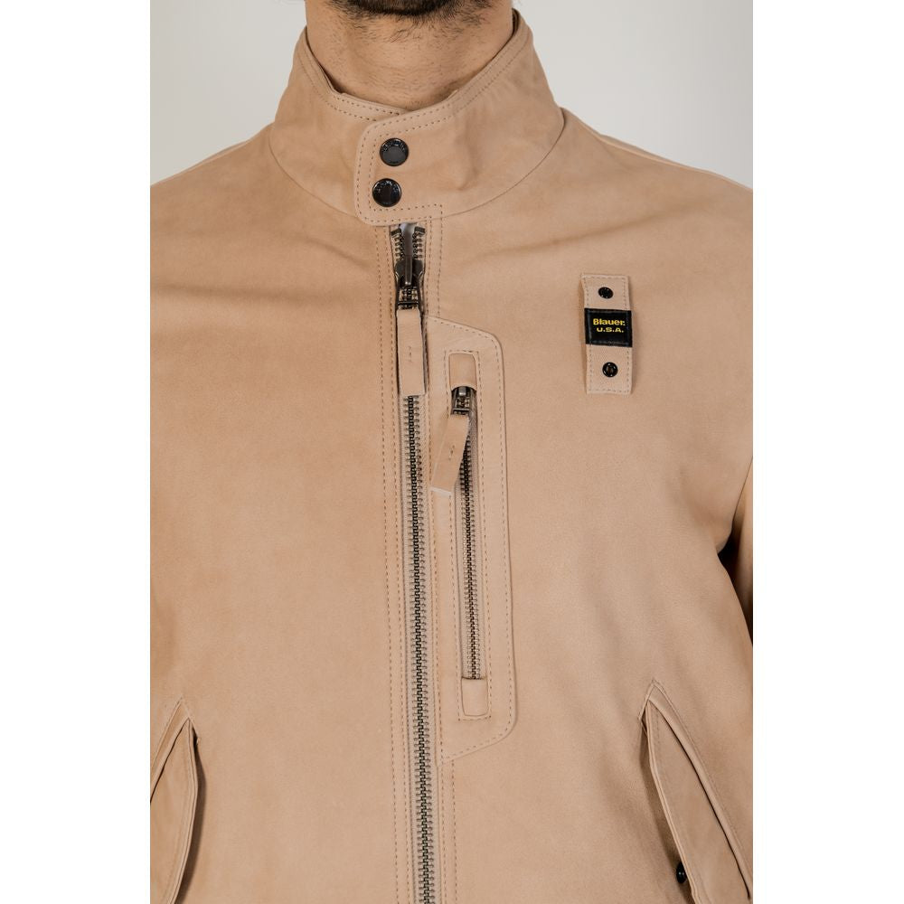 Blauer Beige Lederjacke