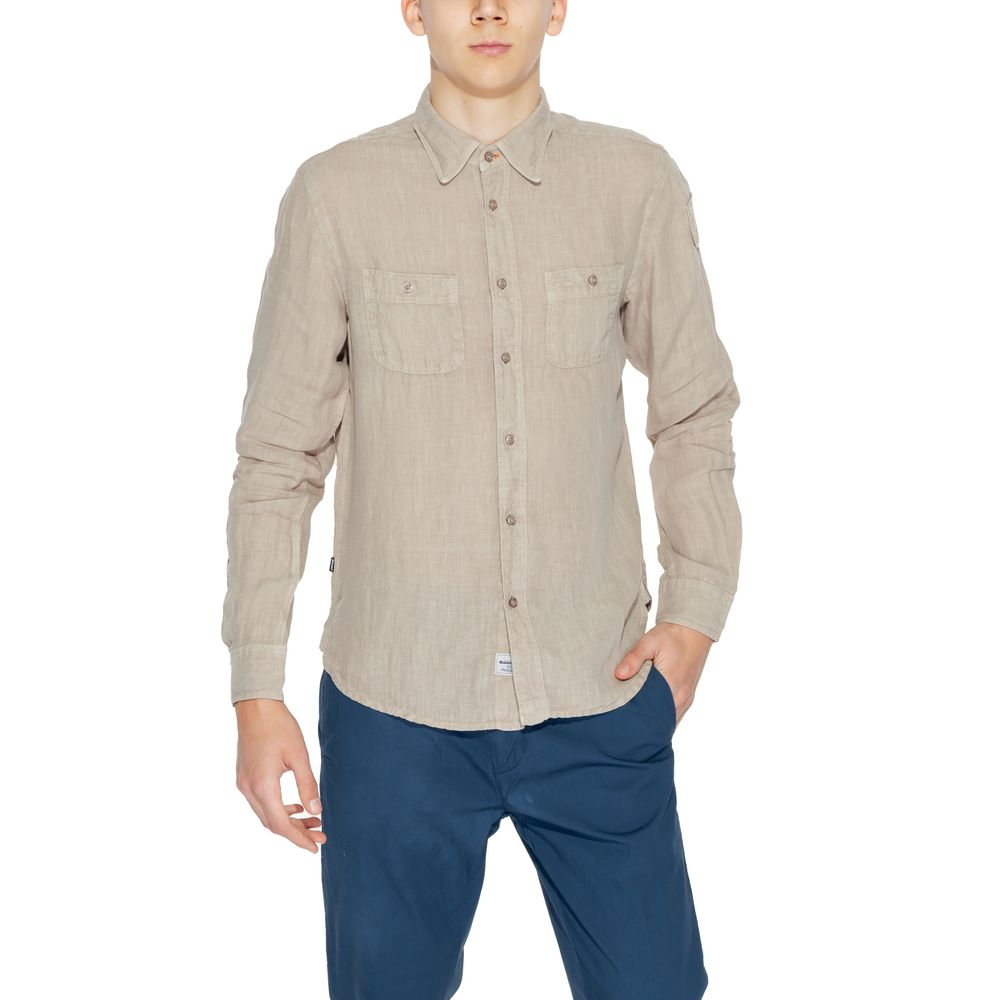 Blauer Beige Leinenhemd