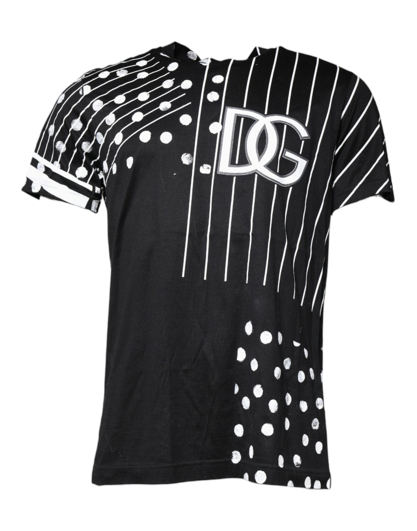 Dolce &amp; Gabbana – Schwarzes T-Shirt mit Rundhalsausschnitt aus Baumwolle mit Polka Dots