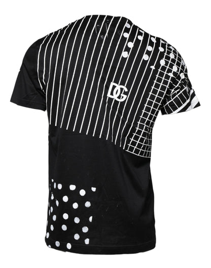 Dolce &amp; Gabbana – Schwarzes T-Shirt mit Rundhalsausschnitt aus Baumwolle mit Polka Dots