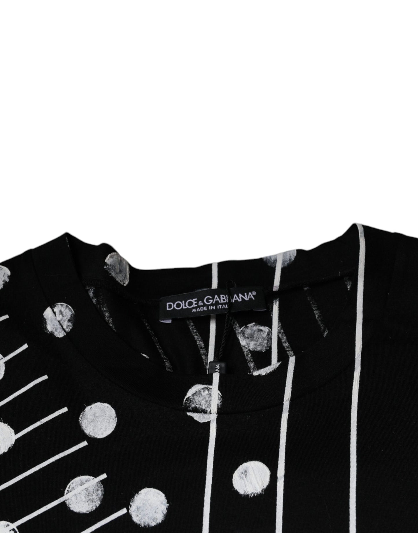 Dolce &amp; Gabbana – Schwarzes T-Shirt mit Rundhalsausschnitt aus Baumwolle mit Polka Dots