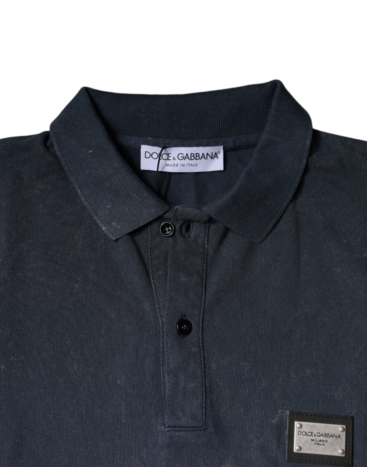 Dolce & Gabbana Dark Blue Logo Button Collared Polo T-shirt