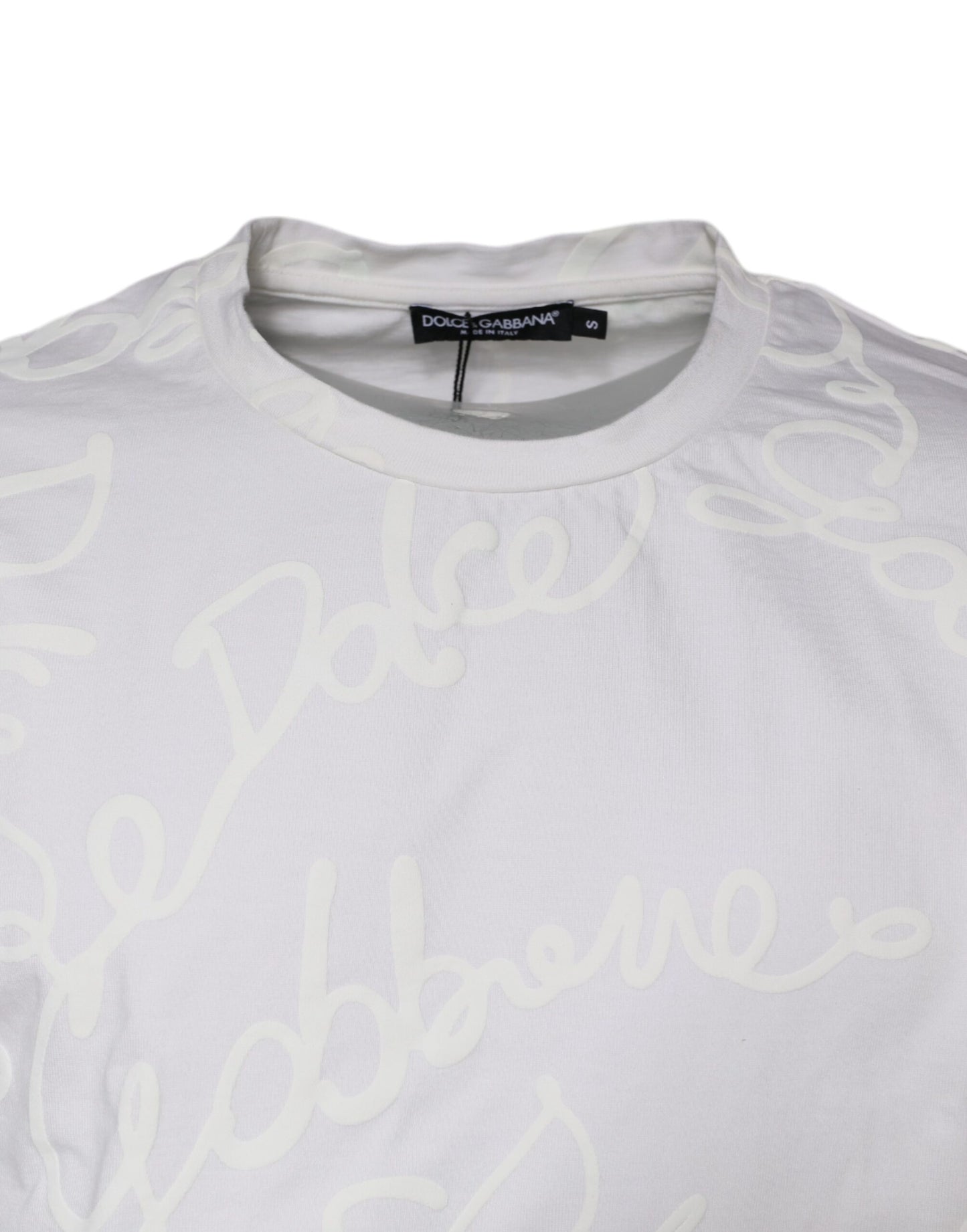 Dolce &amp; Gabbana – Weißes Baumwoll-T-Shirt mit Rundhalsausschnitt und Logo-Print