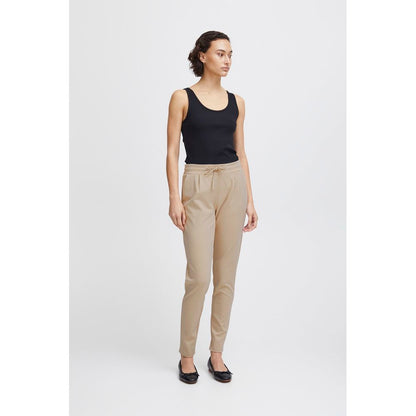 ICHI Beige Polyester Jeans &amp; Hose