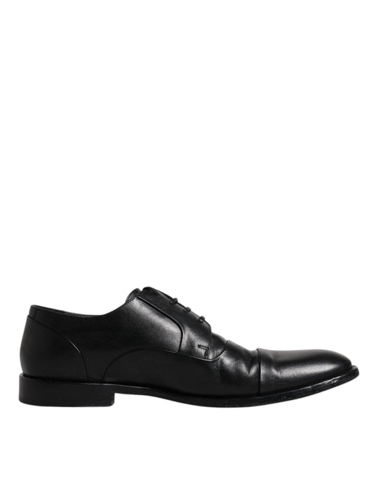 Dolce & Gabbana Black Leather Lace Up Men Derby Formal Shoes