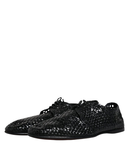 Dolce &amp; Gabbana – Lave Up – Derby-Schuhe aus gewebtem Leder in Schwarz