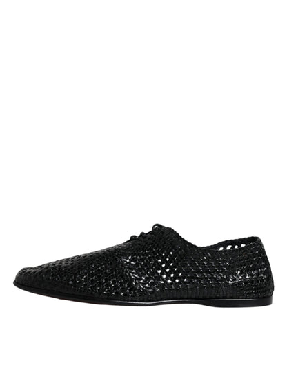 Dolce &amp; Gabbana – Lave Up – Derby-Schuhe aus gewebtem Leder in Schwarz