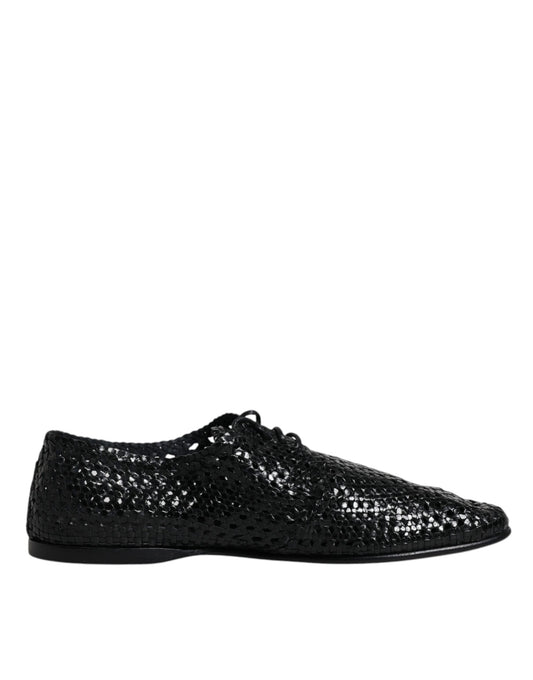 Dolce &amp; Gabbana – Lave Up – Derby-Schuhe aus gewebtem Leder in Schwarz