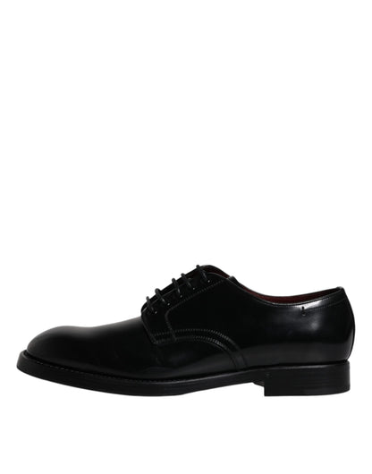 Dolce & Gabbana Black Leather Lace Up Men Derby Formal Shoes