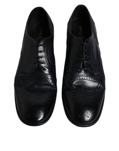 Dolce &amp; Gabbana – Formelle Derby-Schuhe aus blauem Leder mit Flügelkappe