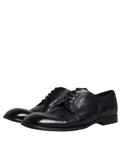 Dolce &amp; Gabbana – Formelle Derby-Schuhe aus blauem Leder mit Flügelkappe