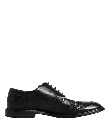 Dolce &amp; Gabbana – Formelle Derby-Schuhe aus schwarzem Leder mit Flügelkappe