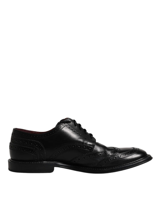 Dolce &amp; Gabbana – Formelle Derby-Schuhe aus schwarzem Leder mit Flügelkappe