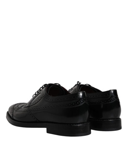 Dolce & Gabbana Black Leather Derby Wingtip Formal Shoes