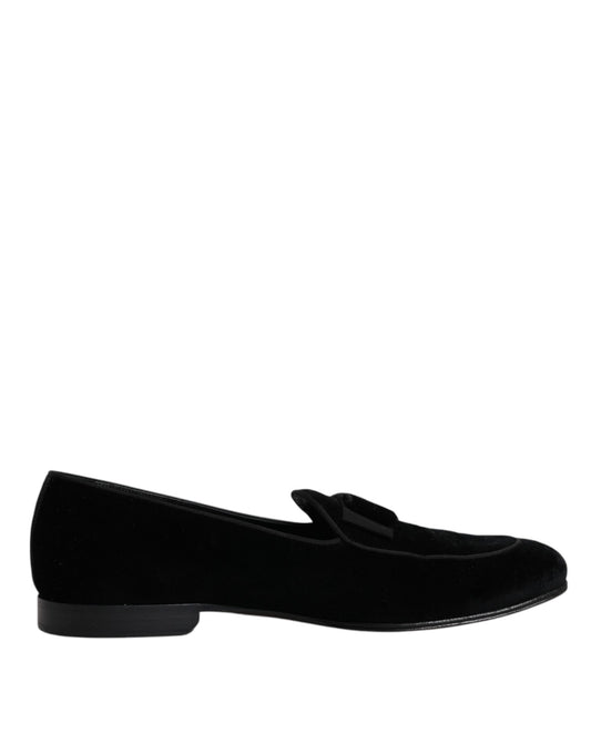 Dolce & Gabbana Black Velvet Loafers Formal Men Dress Shoes