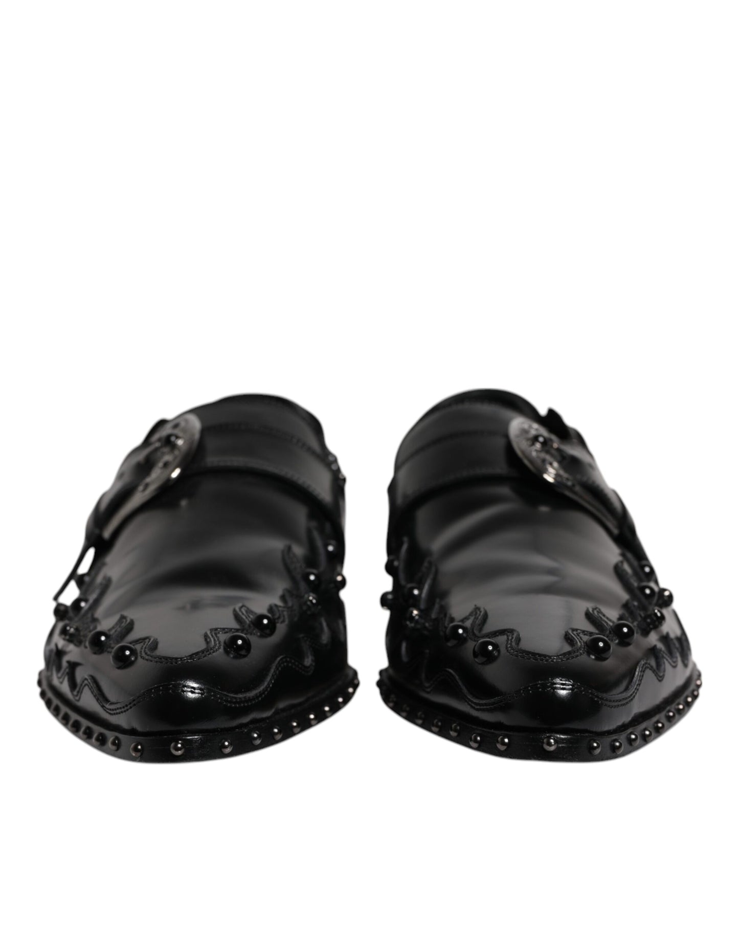 Dolce &amp; Gabbana – Schwarze Derby-Schuhe mit Monkstrap und Verzierung