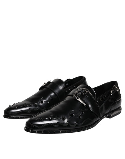 Dolce &amp; Gabbana – Schwarze Derby-Schuhe mit Monkstrap und Verzierung