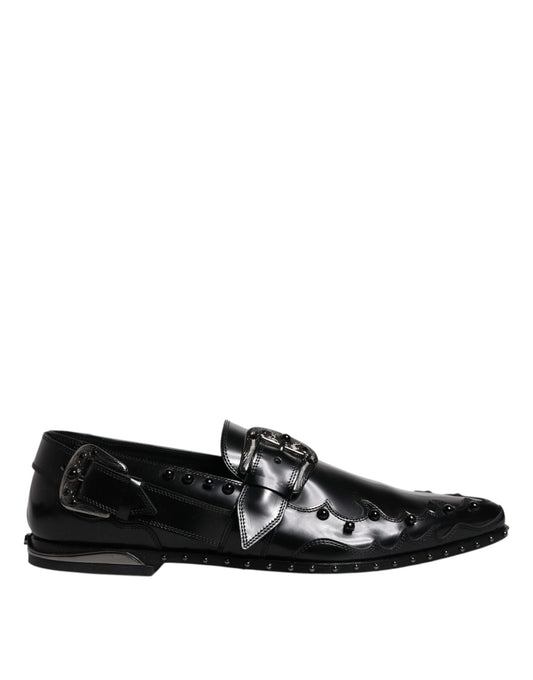 Dolce &amp; Gabbana – Schwarze Derby-Schuhe mit Monkstrap und Verzierung