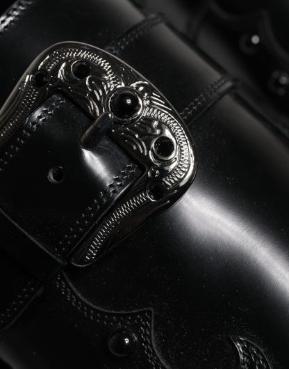 Dolce &amp; Gabbana – Schwarze Derby-Schuhe mit Monkstrap und Verzierung