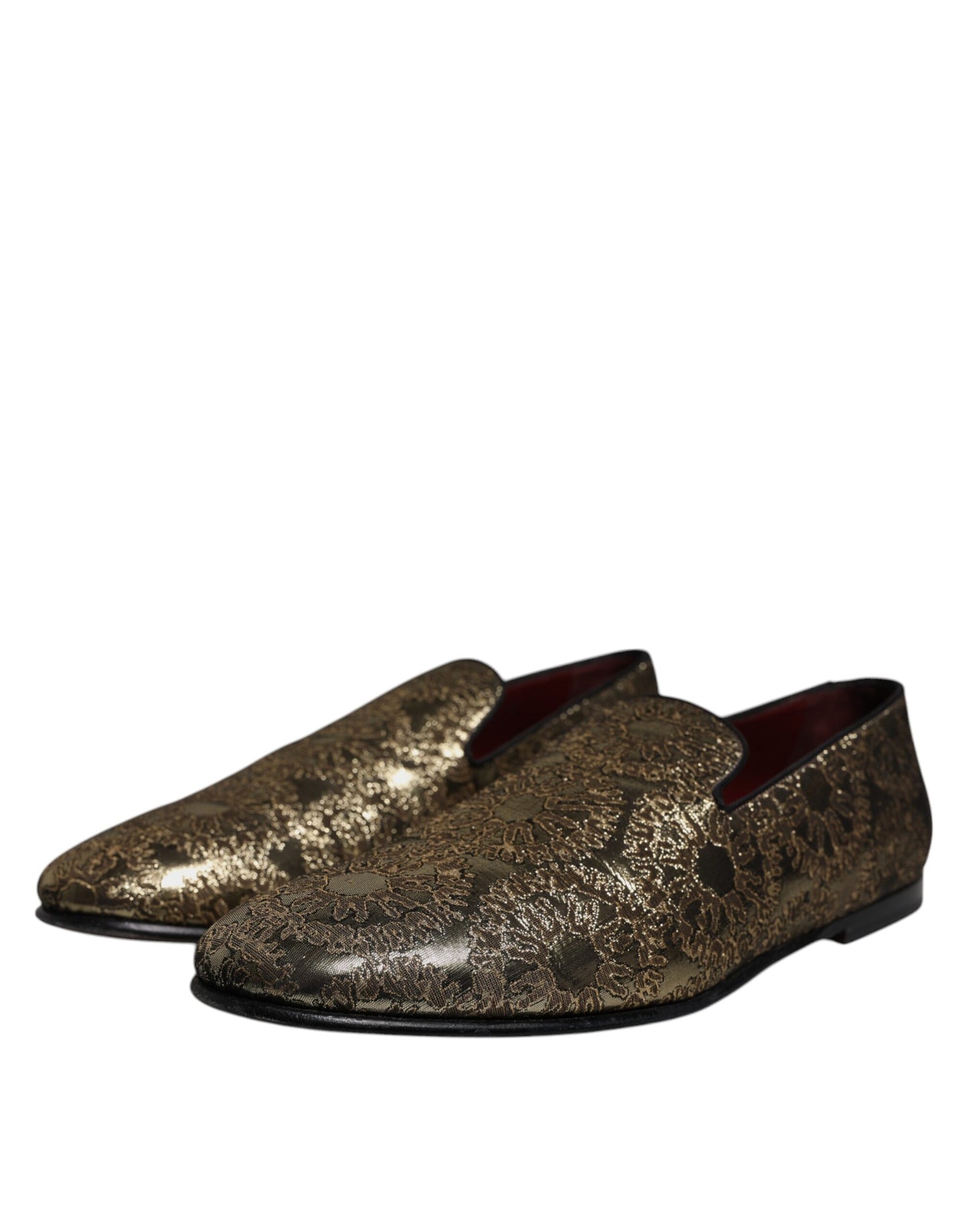 Dolce &amp; Gabbana Gold Jacquard Flats Männer Loafer Abendschuhe