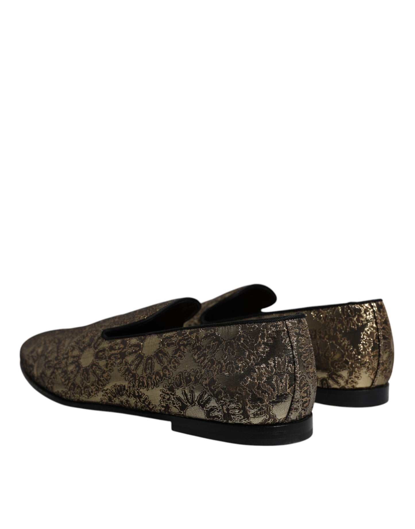 Dolce &amp; Gabbana Gold Jacquard Flats Männer Loafer Abendschuhe