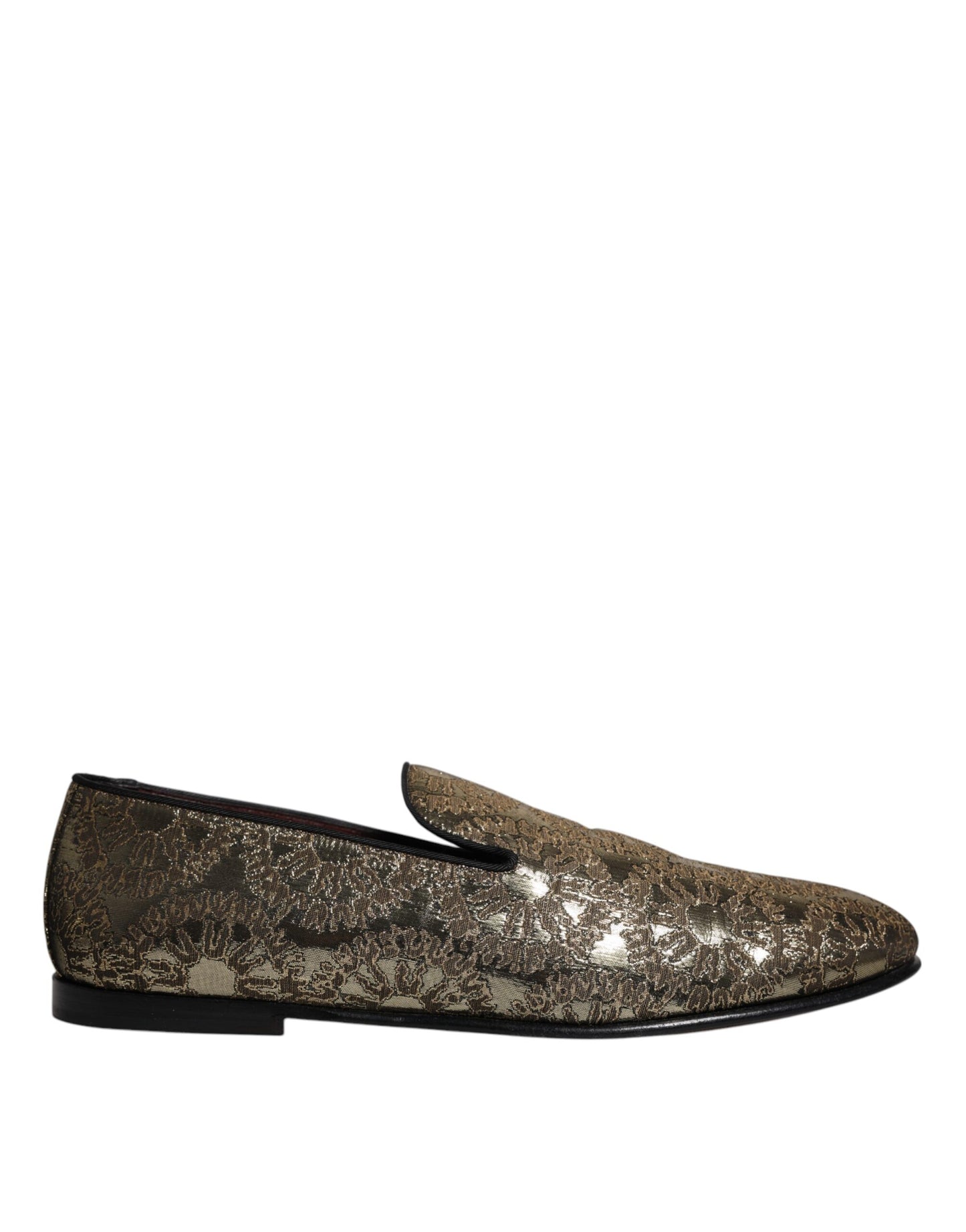 Dolce & Gabbana Gold Jacquard Flats Men Loafers Dress Shoes