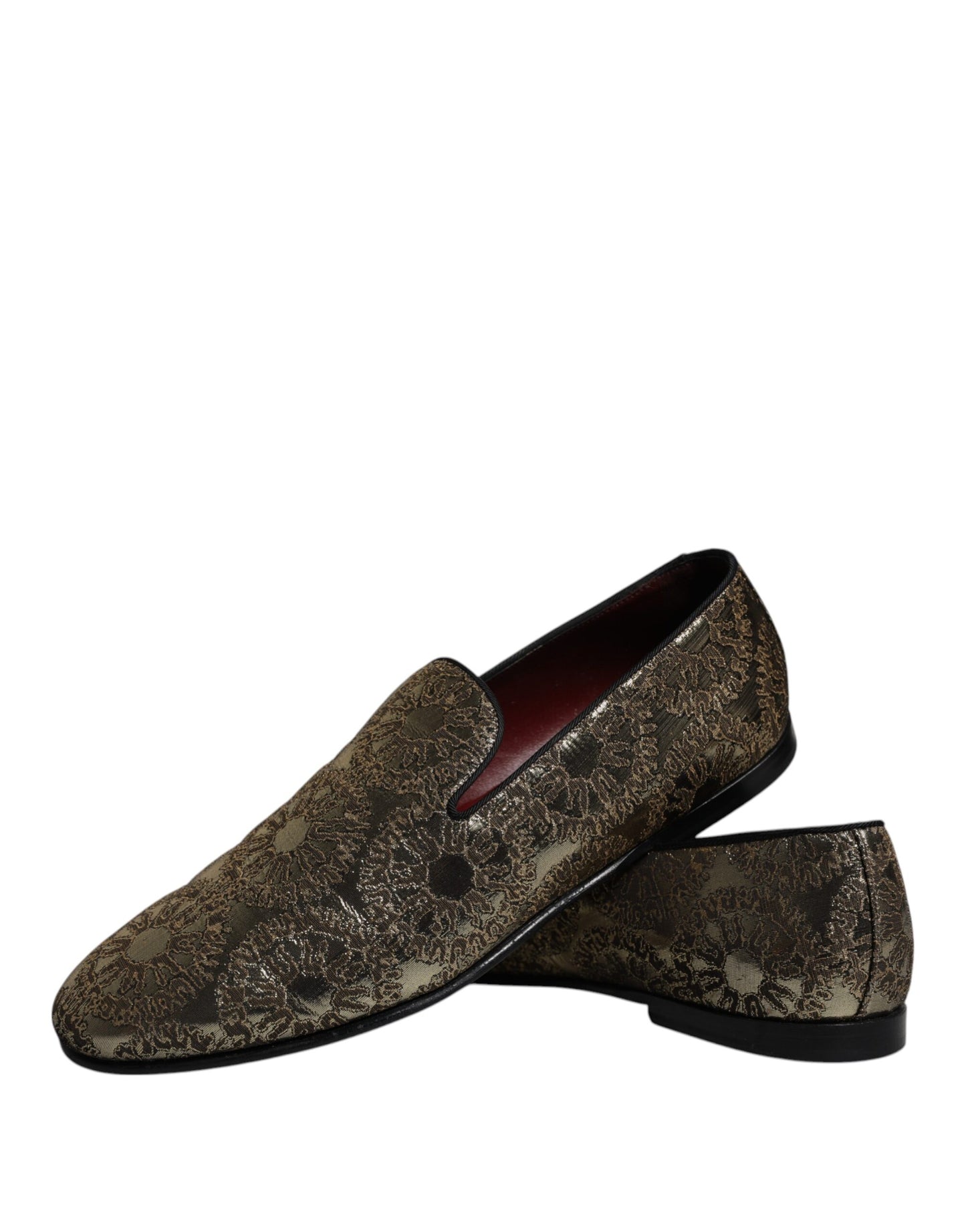 Dolce &amp; Gabbana Gold Jacquard Flats Männer Loafer Abendschuhe