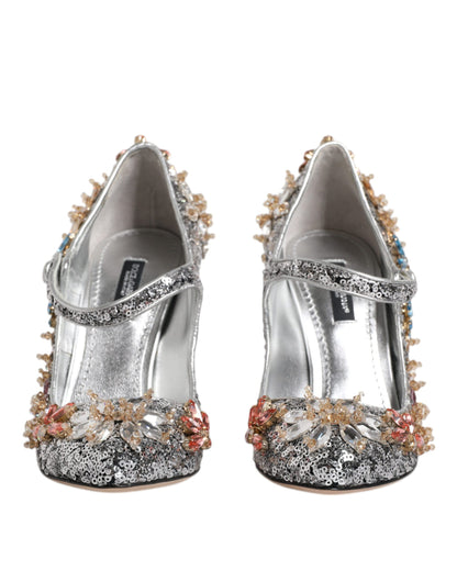 Dolce & Gabbana Silver Sequin Embellished Heels Pumps Shoes