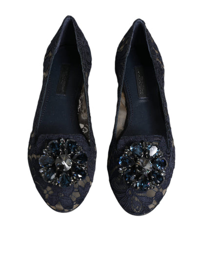 Dolce &amp; Gabbana – Taormina – Flache Schuhe mit Spitze und Kristallen, Blau