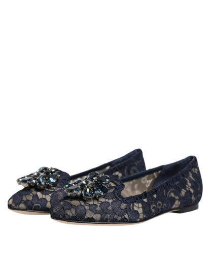 Dolce &amp; Gabbana – Taormina – Flache Schuhe mit Spitze und Kristallen, Blau