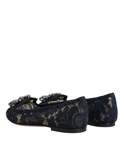 Dolce &amp; Gabbana – Taormina – Flache Schuhe mit Spitze und Kristallen, Blau