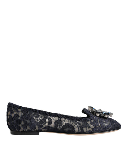 Dolce &amp; Gabbana – Taormina – Flache Schuhe mit Spitze und Kristallen, Blau