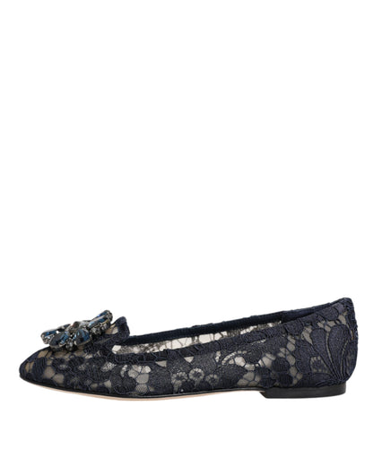 Dolce &amp; Gabbana – Taormina – Flache Schuhe mit Spitze und Kristallen, Blau