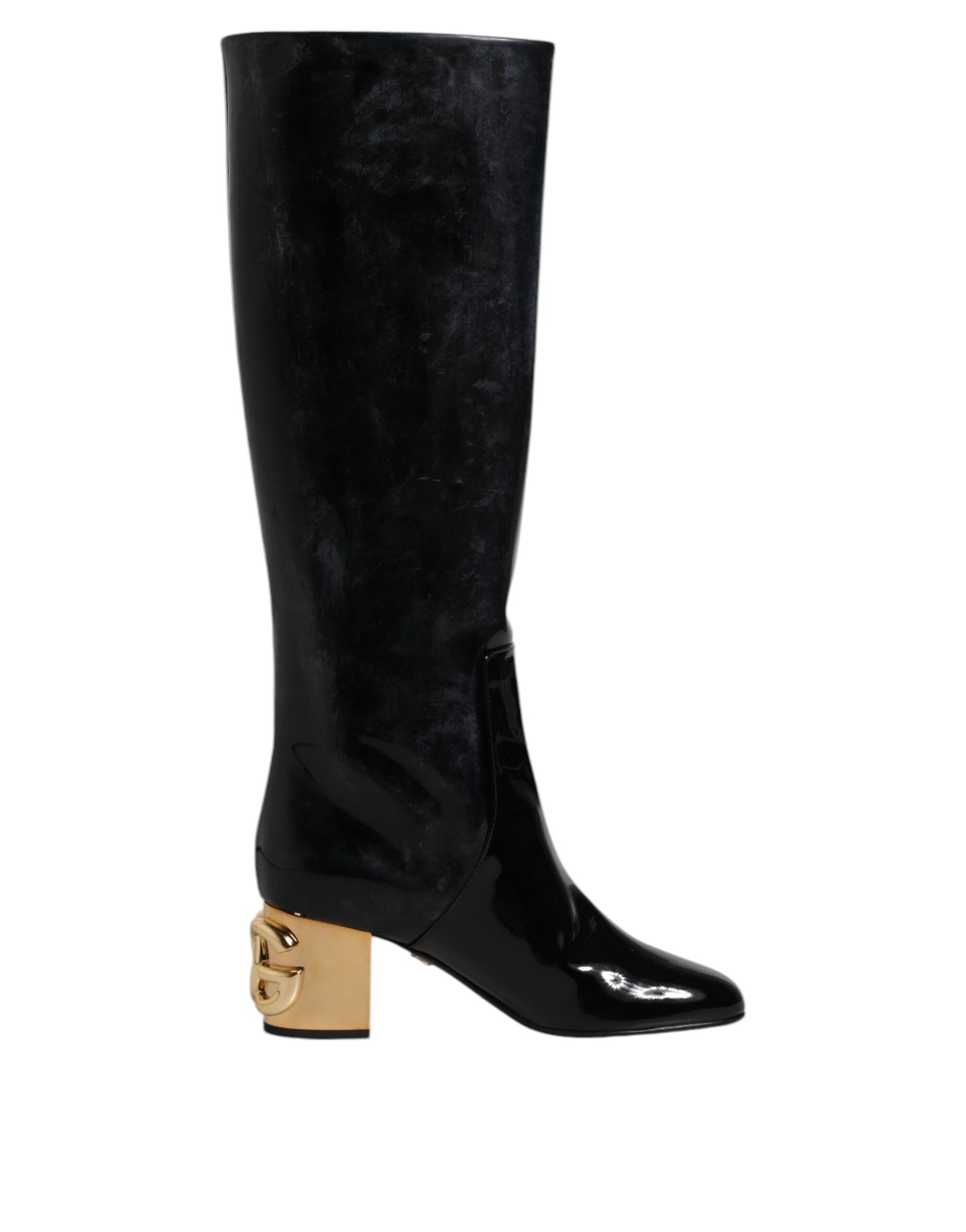 Dolce &amp; Gabbana – Vally – Hohe Stiefel aus schwarzem Lackleder