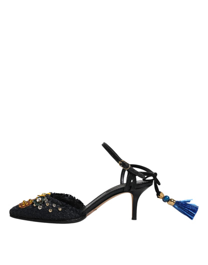 Dolce &amp; Gabbana Schwarze Ananas Bellucci Heels Sandalen Schuhe