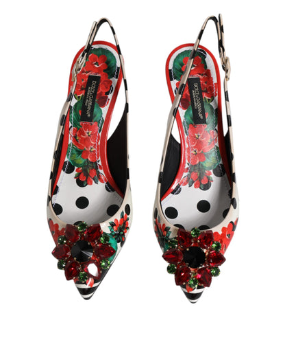 Dolce & Gabbana Multicolor Leather Crystal Heels Slingback Shoes