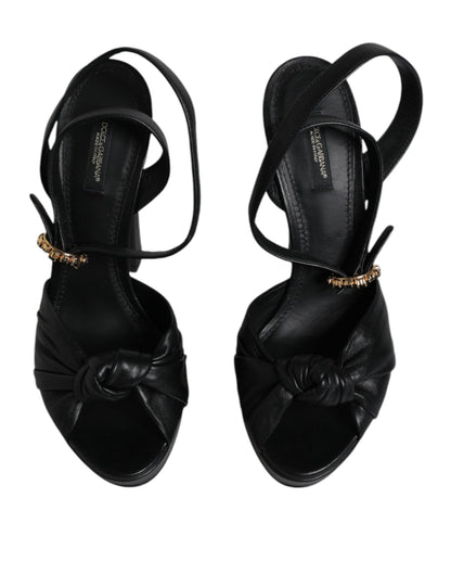 Dolce & Gabbana Black Leather Platform Heels Sandals Shoes